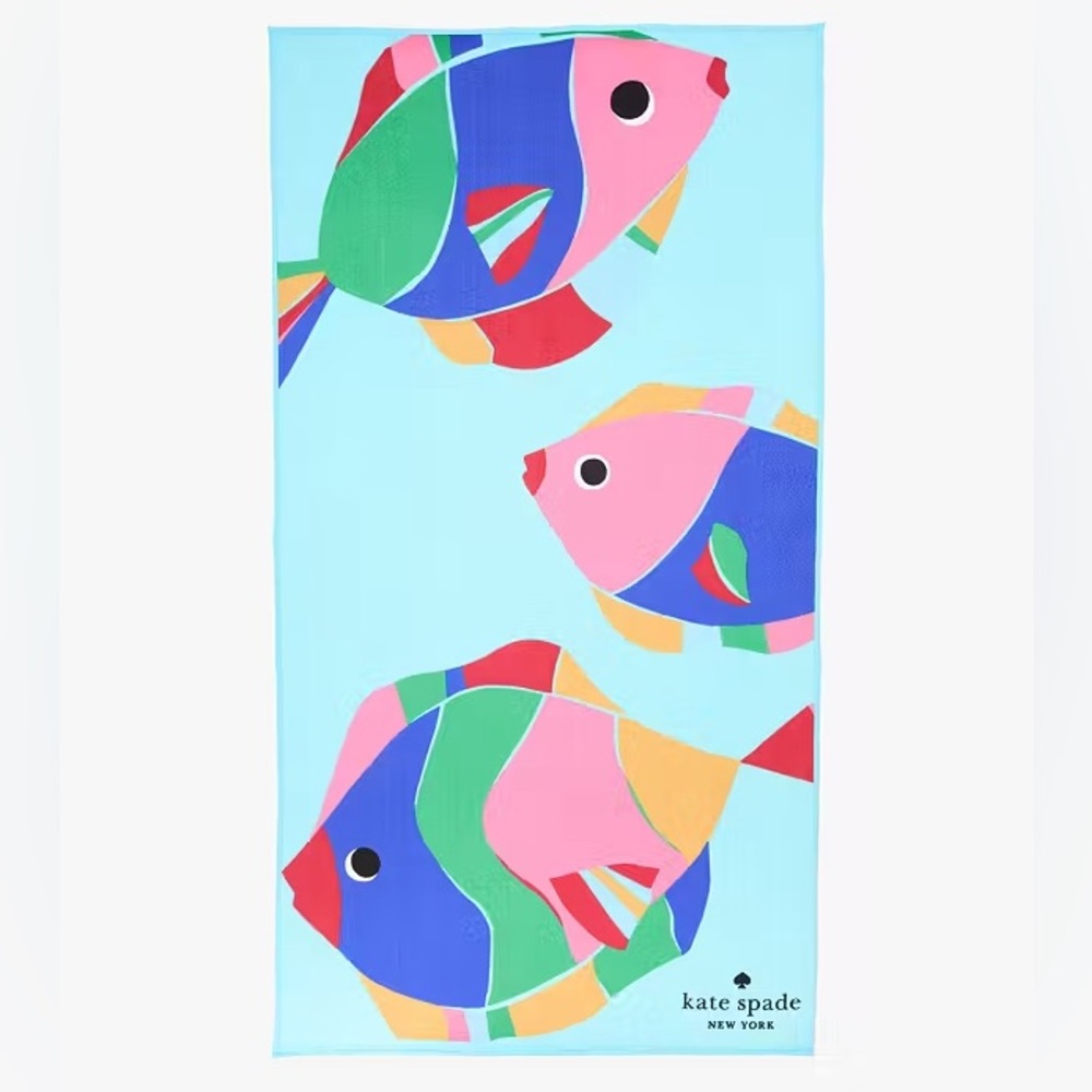 ♠️Kate Spade New York Tropical Colorful Fish Graphic Beach Towel, Blue Multi NEW
